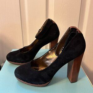 Sam Edelman Black Suede and Wood Heels with Ankle Strap